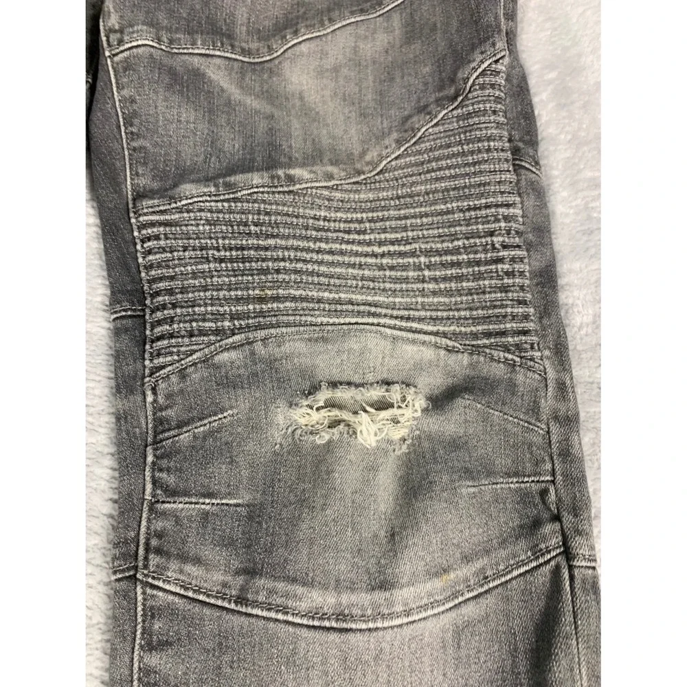 True Religion Biker Jeans Geno Mens 34x34 Gray Denim Moto ribbed knees